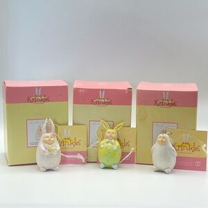 Dept 56 Set of 3 Krinkles Mini Bunny Ornaments 56.24974 Patience Brewster NIB
